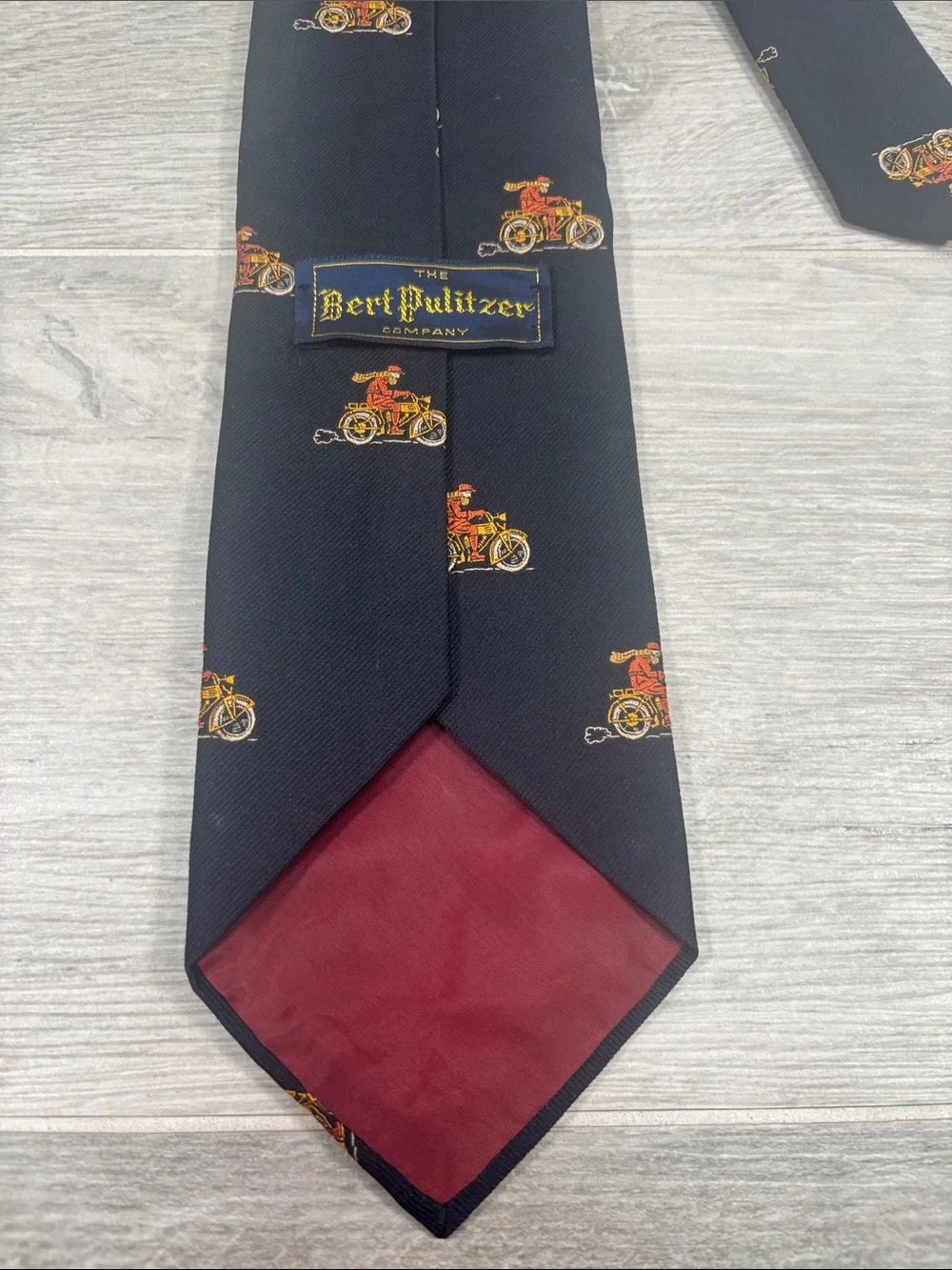 Vintage Bert Pulitzer Navy Blue Silk Blend Classic Motorcycle Tie